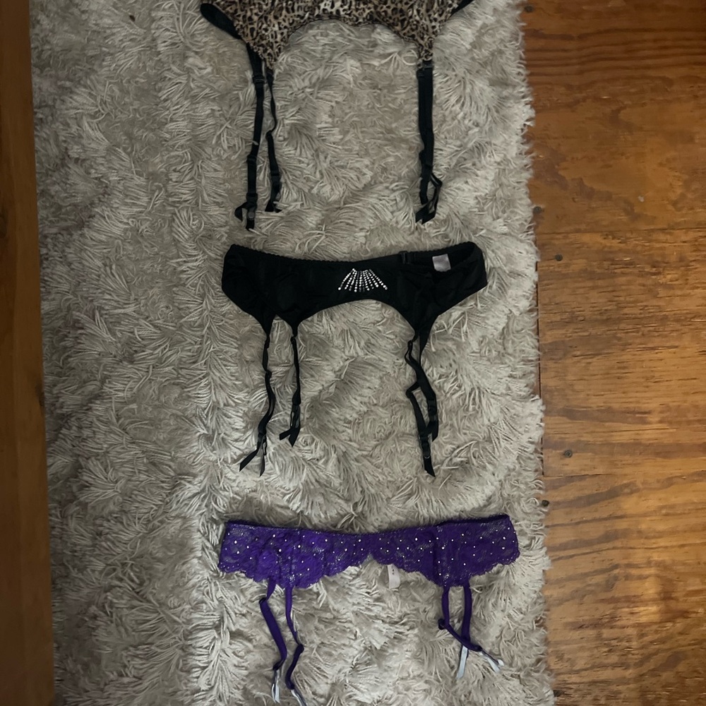 Victoria's Secret Leopard, Black, and Purple Garter Belts